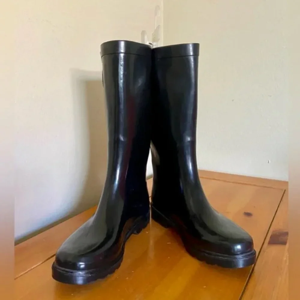 NWT CAPELLI Ladies Solid Black Tall Rubber Rain Boot